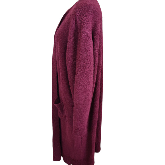 Ashley Stewart Sweater Women's 26/28 Burgundy Long Cardigan Open Front Pockets - Picture 6 of 14